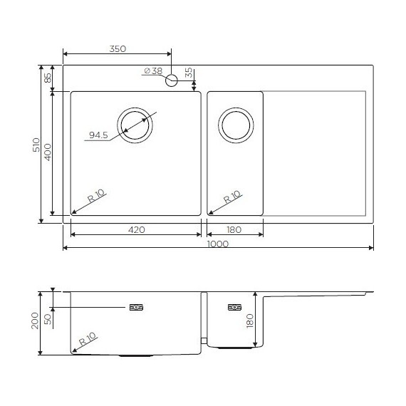 Кухонная мойка Omoikiri AKISAME 100-2-LG-L (4973089) 1,2 мм, светлое золото, Цвет производителя: светлое золото - фото 5