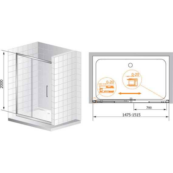Душевая дверь Cezares 150 см PREMIER-SOFT-W-BF-1-150-C-Cr-IV, хром/прозрачное - фото 2