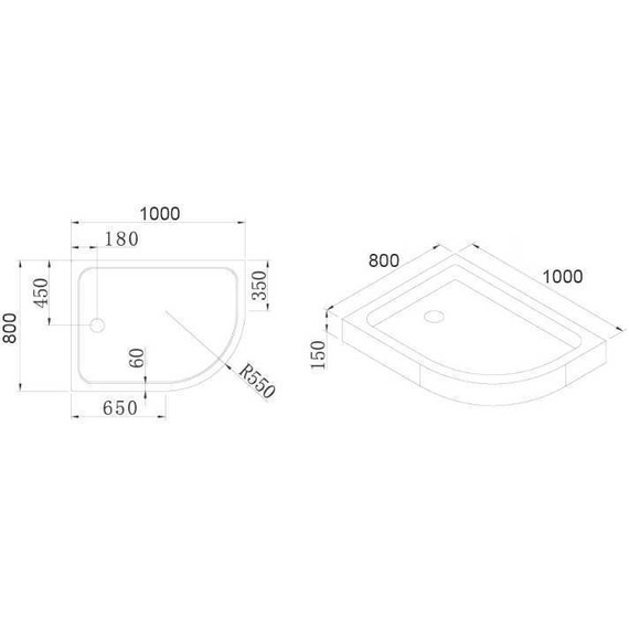 Акриловый поддон Cezares TRAY-A-RH-100/80-550-15-W-L 100х80 см - фото 2