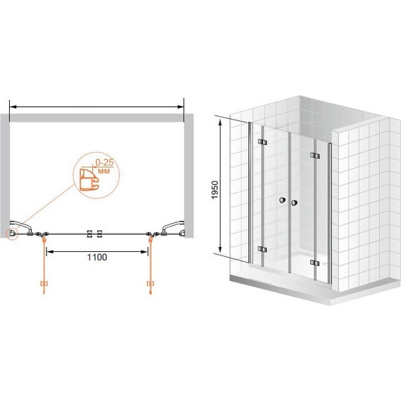 Душевая дверь Cezares 200 см VERONA-W-B-22-200-P-Cr, хром/матовое - фото 4