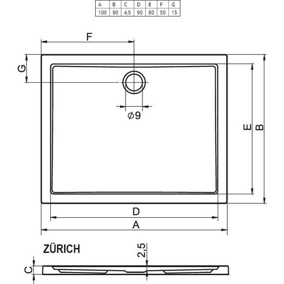 Акриловый поддон Riho Zurich 252 100х90 см D001008005 - фото 2