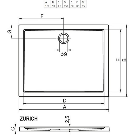 Акриловый поддон Riho Zurich 258 160х90 см D001011005 - фото 2