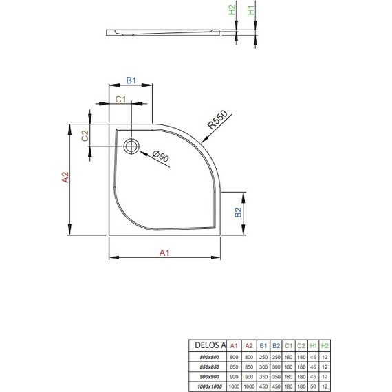 Поддон акриловый Radaway Delos A900 90х90 см SDA0909-01 - фото 2