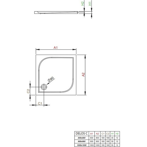 Поддон акриловый Radaway Delos C900 90х90 см SDC0909-01 - фото 2