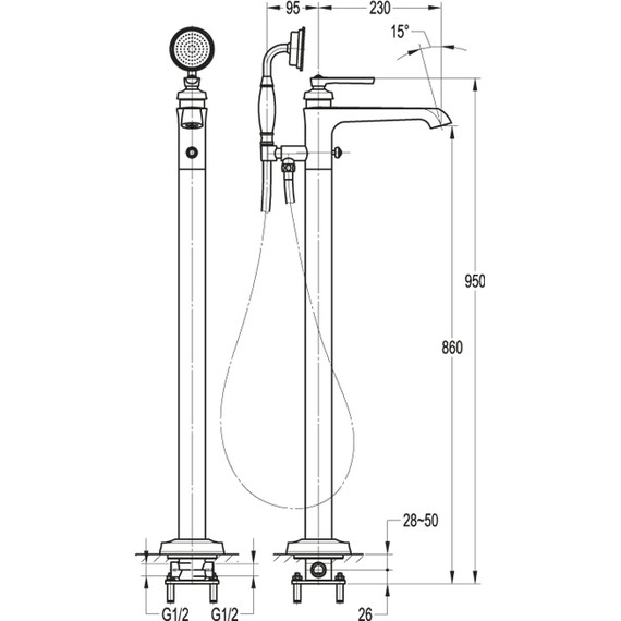 Смеситель для ванны Cezares Liberty F-VDP-01, Цвет производителя: хром - фото 3