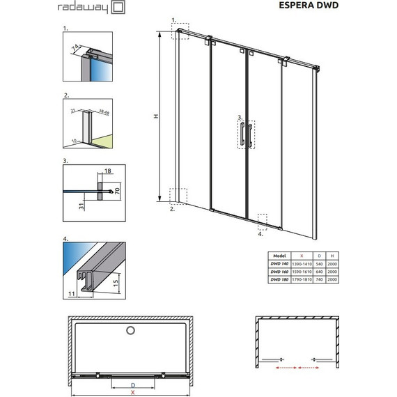 Душевая дверь Radaway Espera DWD 140 см, хром/прозрачное - фото 2