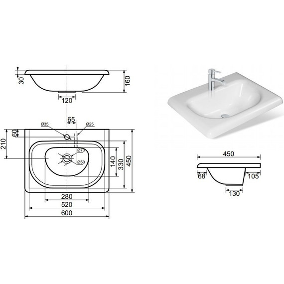 Раковина врезная на столешницу Эстет Оливия 60 см ФР-00000798 - фото 2