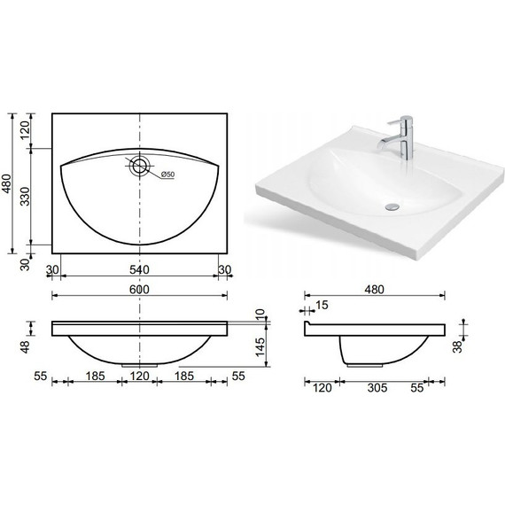 Раковина врезная на столешницу Эстет Белла 60 см ФР-00000773 - фото 2