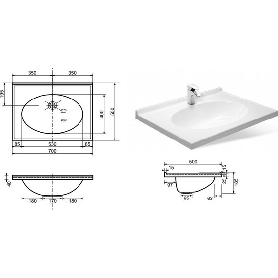 Раковина врезная на столешницу Эстет Лилия 70 см ФР-00000784 - фото 2
