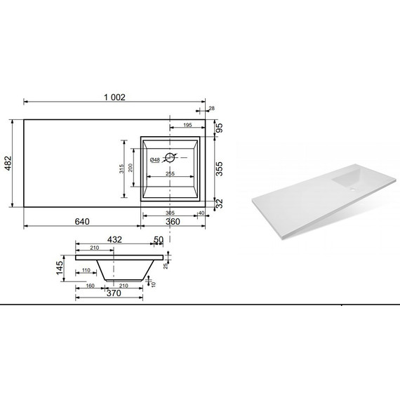 Раковина над стиральной машиной Эстет Dallas Luxe 100 см R ФР-00002062 - фото 2