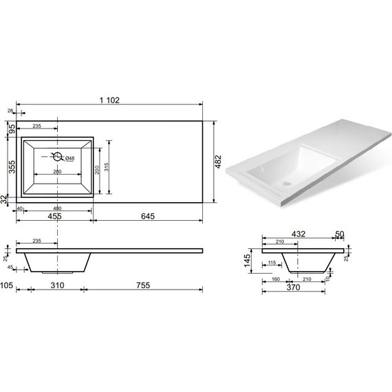 Раковина над стиральной машиной Эстет Dallas Luxe 110 см L ФР-00001741 - фото 2