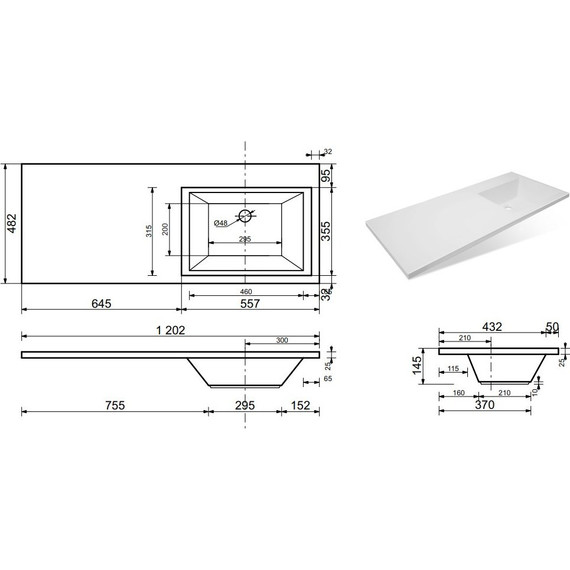 Раковина над стиральной машиной Эстет Dallas Luxe 120 см R ФР-00001528 - фото 2