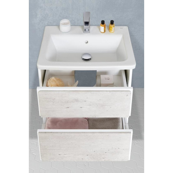 Тумба подвесная с раковиной Roca Ronda 70 см ZRU9303003, бетон/белый глянец - фото 4