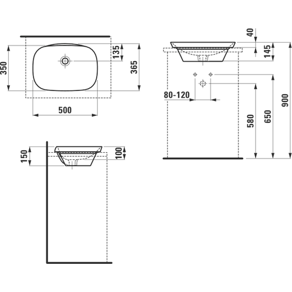 Раковина врезная на столешницу Laufen INO 50 см 8.1730.2.000.109.1 - фото 6