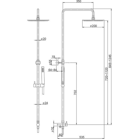 Душевая стойка Paini RST3 50CR191ART4P3, верхний душ 200 мм - фото 3