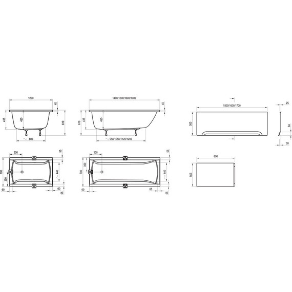 Ванна акриловая Ravak Classic 170х70 см C541000000, Размер - мм: 1700х700 - фото 10