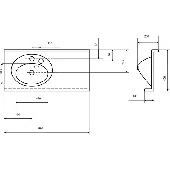 Раковина Акватон Отель 100 см 1A70073NOT01L - фото 4