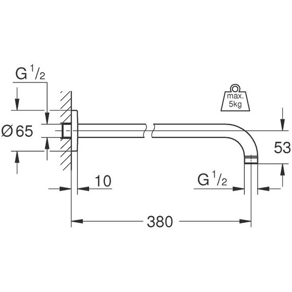 Кронштейн стеновой для верхнего душа Grohe Rainshower neutral 380 мм 28361000 - фото 2