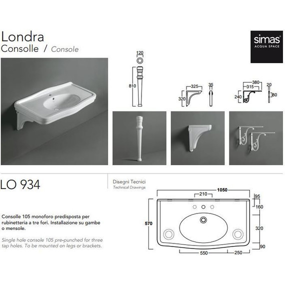 Раковина подвесная Simas Londra 105 см LO934bi*1 - фото 3