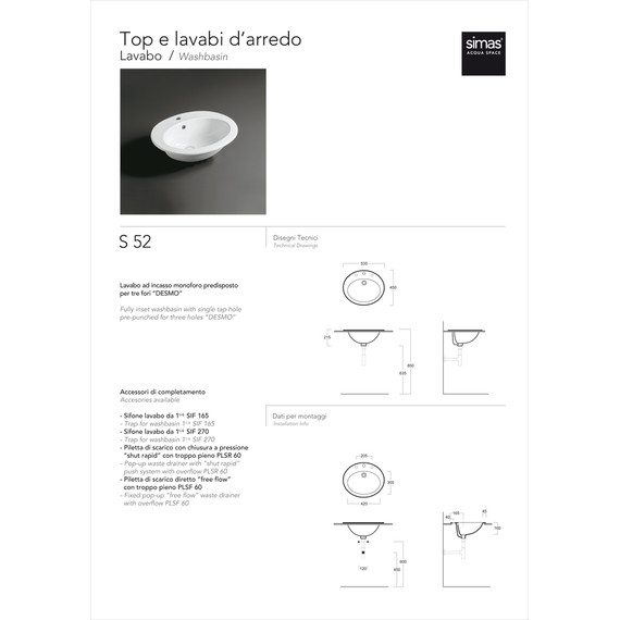 Раковина врезная на столешницу Simas Top e lavabi d'arredo 55 см S52bi*1 - фото 4