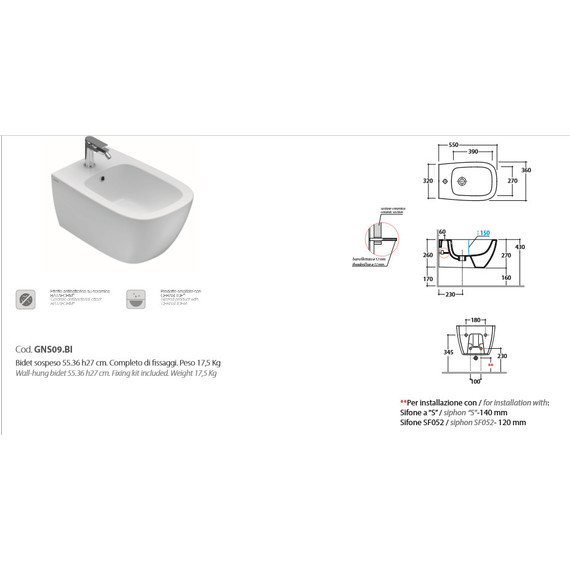 Биде подвесное Globo Genesis GNS09.BI*1 - фото 4