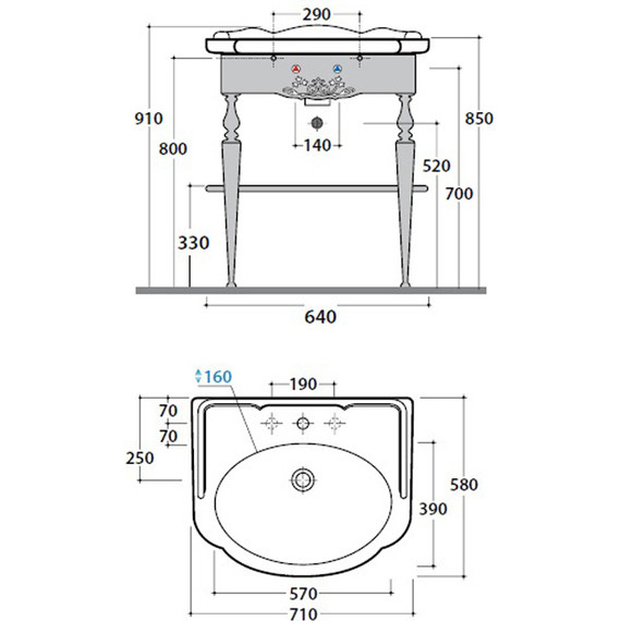 Раковина с консолью Globo Paestum 70 см PA006.BI*1 - фото 4
