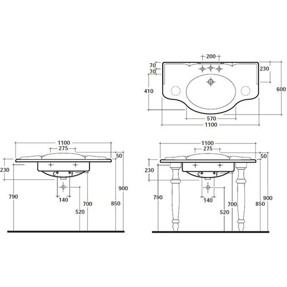 Раковина на ножках Globo Paestum 110 см PA022.BI*1 - фото 3