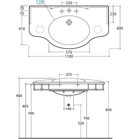 Раковина подвесная Globo Paestum 110 см PA022.BI*1 - фото 3