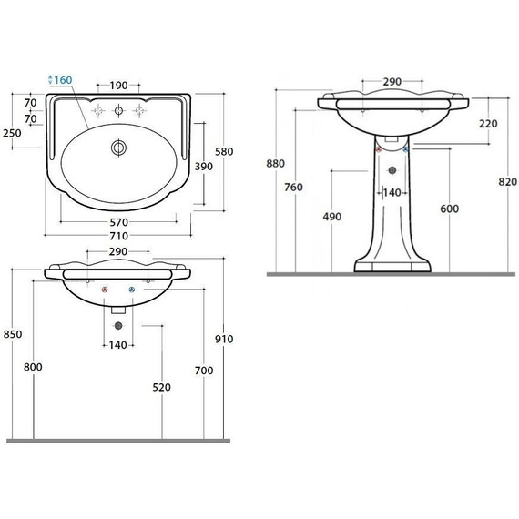 Раковина с пьедесталом Globo Paestum 70 см PA006.BI*1 - фото 4