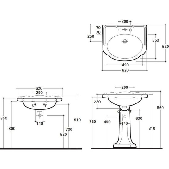 Раковина с пьедесталом Globo Paestum 60 см PA057.BI*1 - фото 4