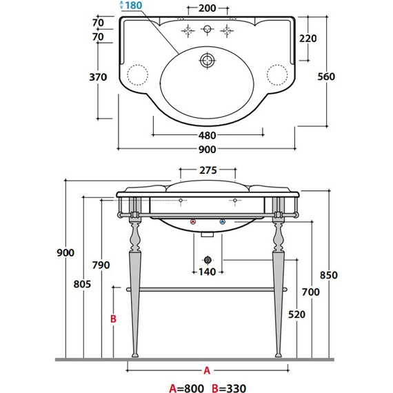 Раковина с консолью Globo Paestum 90 см PA056.BI*1 - фото 4