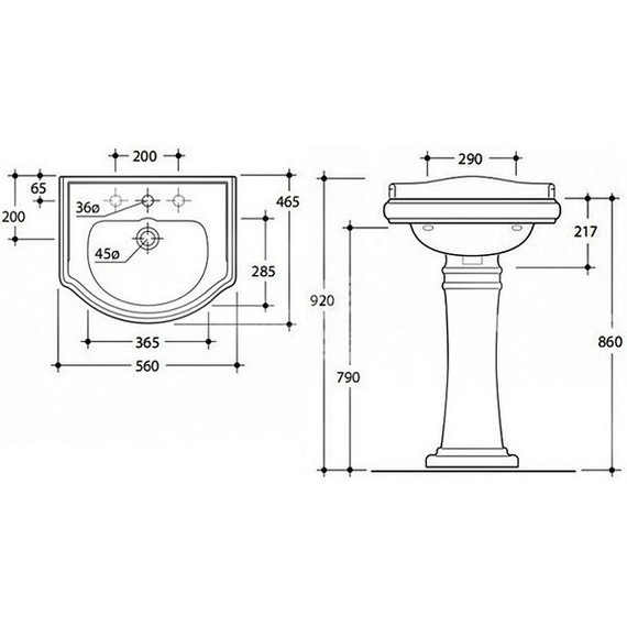 Раковина с пьедесталом Kerasan Retro 55 см 104501*1 - фото 6