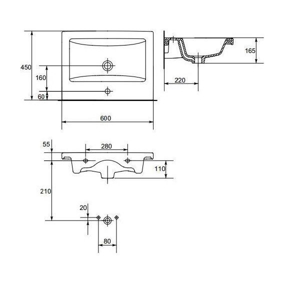 Раковина врезная на столешницу Cersanit Como 60 см UM-COM60/1 - фото 6