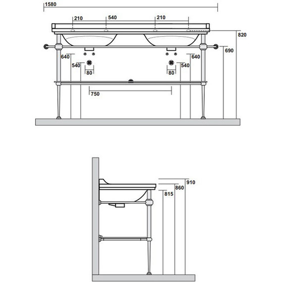 Раковина с консолью двойная Kerasan Waldorf 150 см 4143K1bi/cr*1 - фото 8