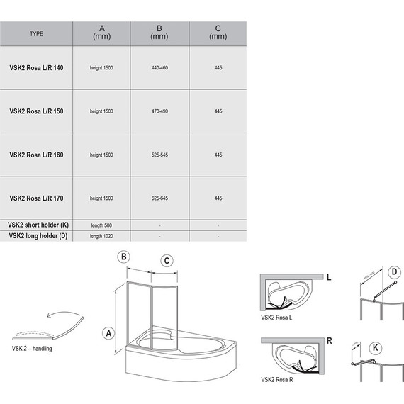 Шторка для ванны Ravak Supernova VSK2 Rosa 140 76L7010041 L белый/rain - фото 4