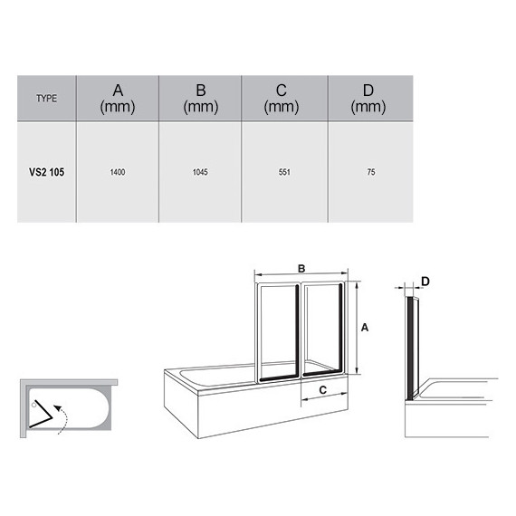 Шторка для ванны Ravak Supernova VS2 105 см 796M0100ZG белый/матовое - фото 4
