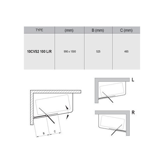 Шторка для ванны Ravak 10° 10CVS 100 см 7QRA0C03Z1 R алюминий/прозрачное - фото 2