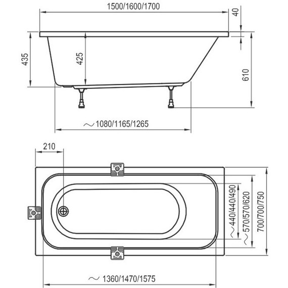 Ванна акриловая Ravak Domino 170x75 см C631000000, Размер - мм: 1700х750 - фото 7