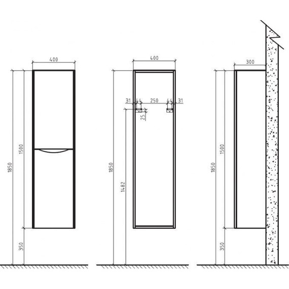 Пенал подвесной BelBagno ANCONA-N-1500-2A-SC-TL-R 40 см, правый, бежевый - фото 3