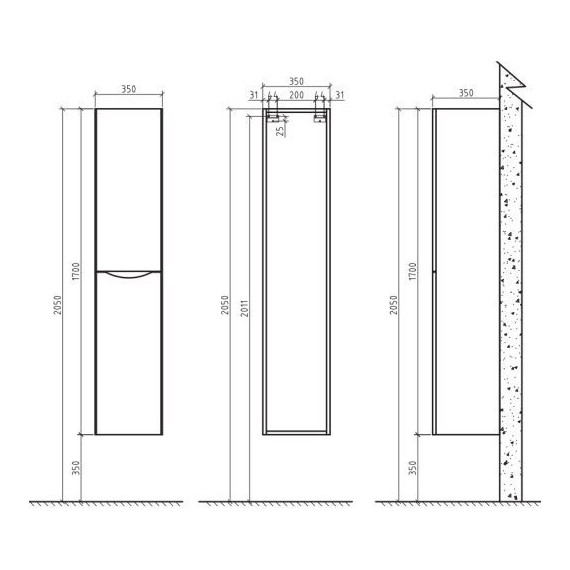 Пенал подвесной BelBagno ANCONA-N-1700-2A-SC-BL-R 35 см, правый, белый - фото 3