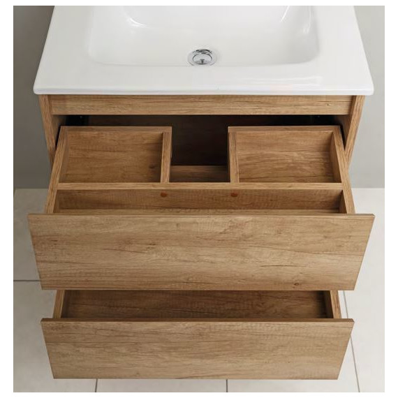 Тумба подвесная с раковиной BelBagno KRAFT-600-2C-SO-RNN 60 см, Rovere Nebrasca Nature, Цвет фасада: Rovere Nebrasca Nature - фото 3