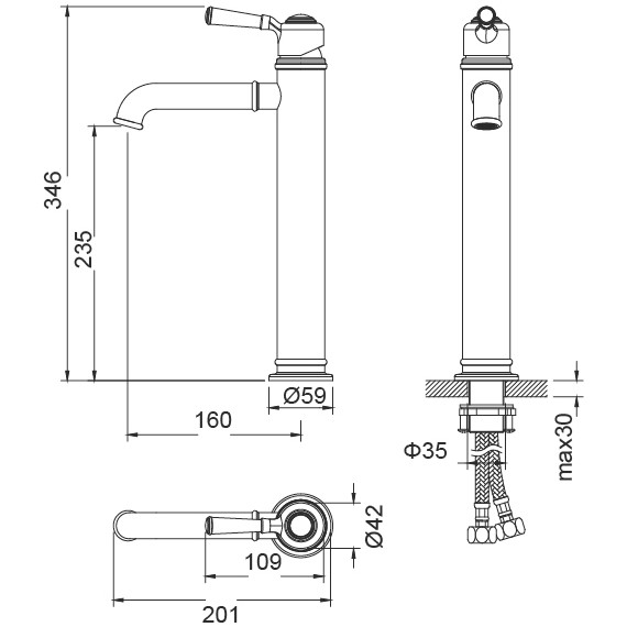 Смеситель для раковины высокий Timo Arisa 5311/02F, антик - фото 5