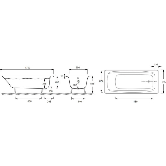 Ванна чугунная Jacob Delafon Diapason 170х75 см E2937-00 (с противоскользящим покрытием) - фото 4