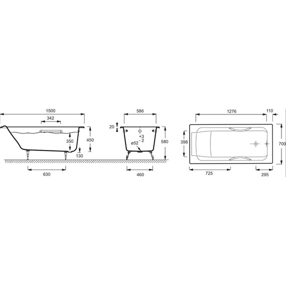 Ванна чугунная Jacob Delafon Parallel 150х70 см E2949-00 - фото 5