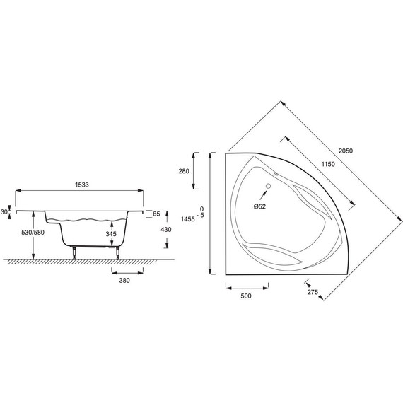Ванна акриловая Jacob Delafon Presqu'ile 145х145 см E6045RU-00 - фото 7
