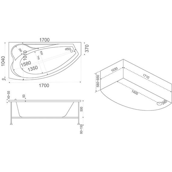 Ванна акриловая 170*102 Bas НИКОЛЬ R - фото 7