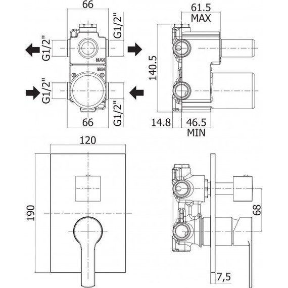 Смеситель для ванны Cezares OVEST-DEV3-NOP, черный, Цвет производителя: чёрный - фото 2
