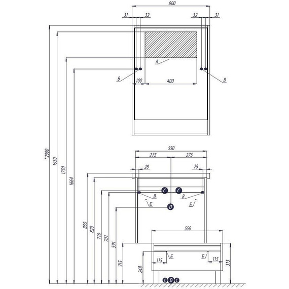 Тумба подвесная с раковиной Акватон Капри 60 см 1A2301K1KPDA0, белый/бетон пайн - фото 6