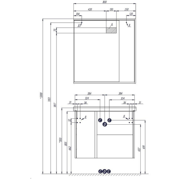 Тумба подвесная с раковиной Акватон Стоун 80 см 1A2282K1SX010, белый - фото 8