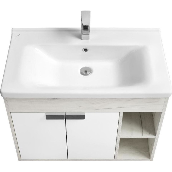 Тумба подвесная с раковиной Акватон Флай 80 см 1A2374K0FAX10, белый/дуб крафт - фото 4